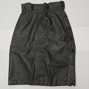 Vintage Nick Pappagallo San Francisco Black Leather‎ Button Snap Midi Skirt S